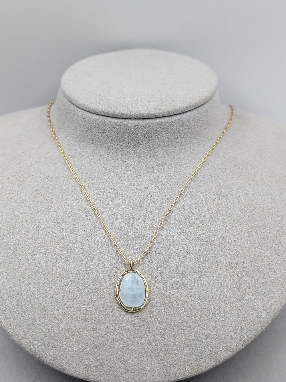 Gorjana Gold Oval Aqua Gemstone Pendant Necklace Delicate | M215